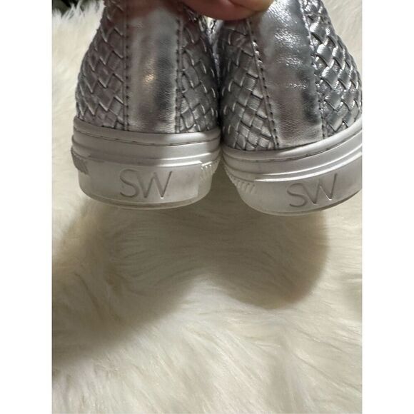 Stuart Weitzman woven metallic leather sneakers silver 38 - Picture 9 of 15